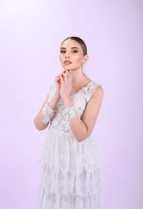 Vintage Tasarım Üç Boyutlu Katlı Lez Dantel Etek Helen Gelinlik
