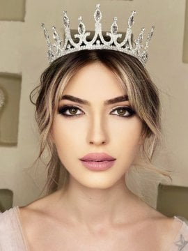 Zirkon Taşlı Kraliçe Duruş Tacı