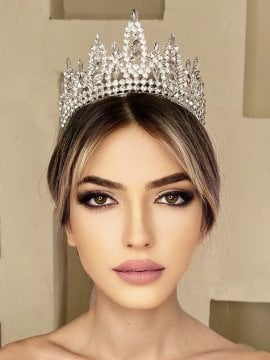 Nouveau Motifli Minimal Taş Detaylı Yüksek Gelin Tacı