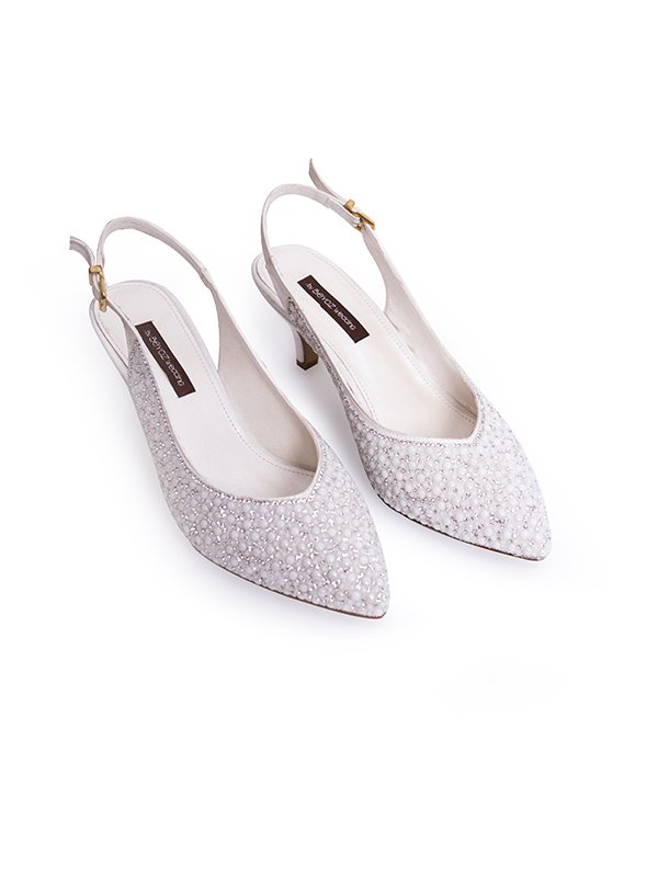 Slingback İnci İşlemeli Mini Topuklu Gelin Ayakkabısı